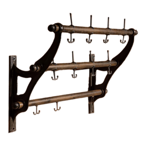 Early Two-Tier Wall Mounted Firehouse Coat Rack With Wood Rails