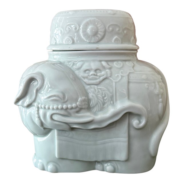 Vintage Wildwood Celadon Elephant Jar | 1979 Limited Edition Ceramic | Asian Inspired Decor For Sale