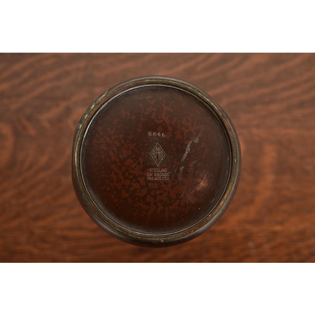 Heintz Arts & Crafts Sterling Silver on Bronze Vase With Floral Decoration For Sale - Image 9 of 12