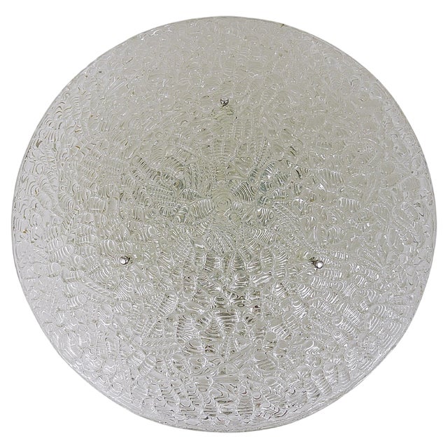 Large Mid-Century Austrian Textured Glass Flush Mount by J. T. Kalmar for Kalmar, 1960s For Sale