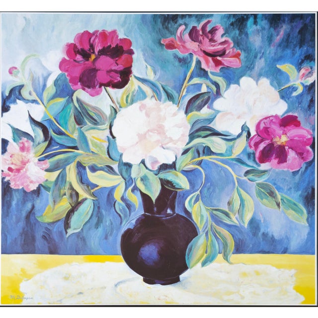 Original Peonies in a Dark Vase Poster by Martine Dufresne, 1992 For Sale - Image 3 of 3