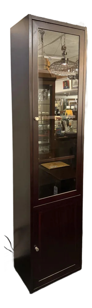 Tall Wood Display Cabinet With Glass Door and Lower Storage