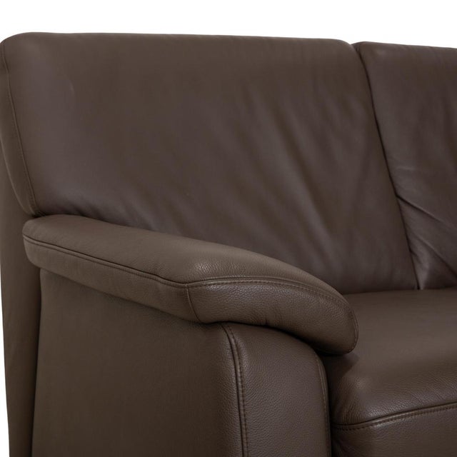 Brown Leather Corner Sofa and Ottoman with Storage Space from Hukla, Set of 2 For Sale - Image 9 of 18