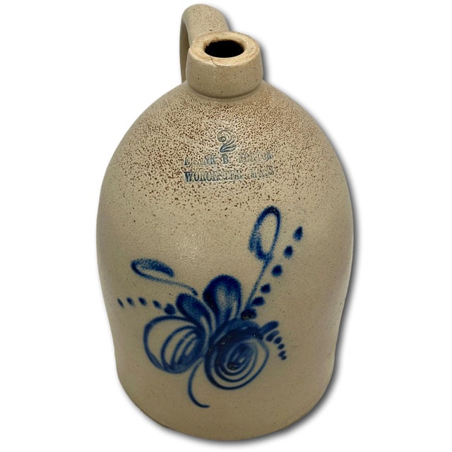 Blue Excellent Antique American 2 Gallon Blue Decorated Stoneware Jug by F B Norton & Co. Worcester Massachusetts 1880s For Sale - Image 8 of 18