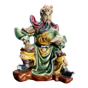 Vintage Hand Painted Guan Gong or Guan Yu Pottery Sculpture