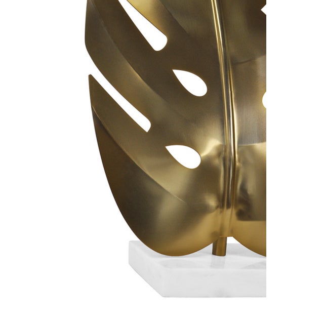 2020s Matthew Izzo Home Frond Brass Leaf Sculpture on Marble Base For Sale - Image 5 of 7