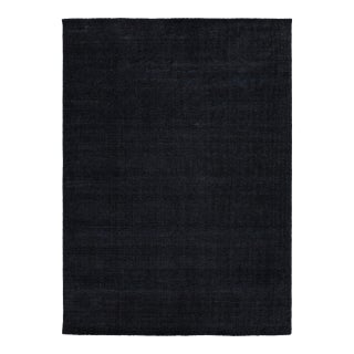 Japandi Minimalist Handmade Charcoal Wool & Bamboo Silk Rug With Grid Texture For Sale