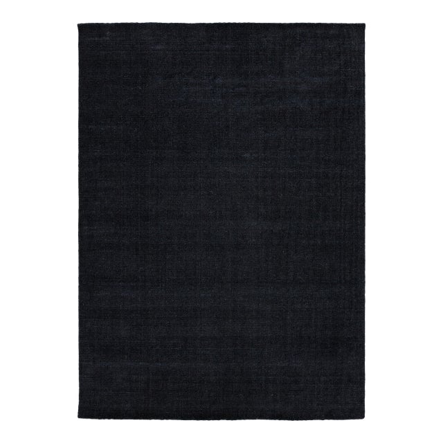 Japandi Minimalist Handmade Charcoal Wool & Bamboo Silk Rug With Grid Texture For Sale