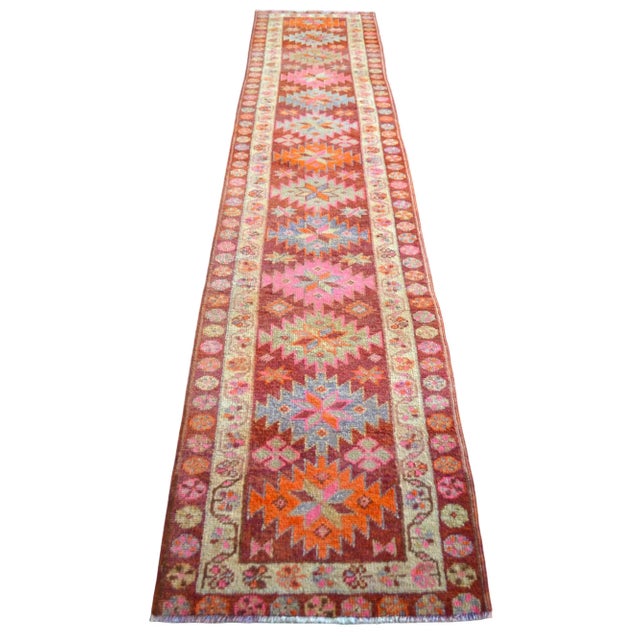 1970s 1970s Vintage Hand Knotted Tribal Turkish Runner - 2'9' X 13'11' For Sale - Image 5 of 11