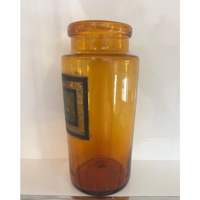 Early 20th Century Arge Vintage Amber Apothecary Jar – Mid-Century French Glass Pharmacy Bottle For Sale - Image 5 of 6