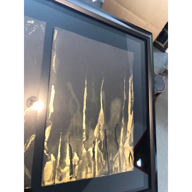 Late 20th Century Moshe Gershuni, Triptych Israeli Modernist Abstract Gold Paint Prints Bezalel Artist Gershuni, 1994 For Sale - Image 5 of 7