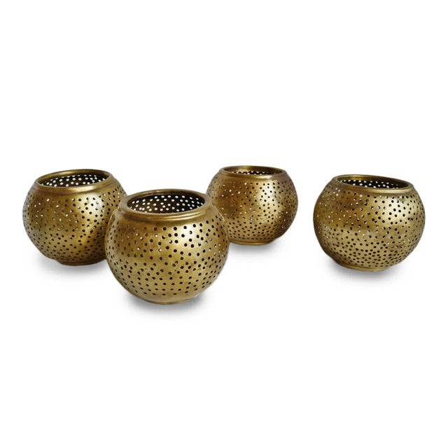 Contemporary Brass Ball Dot Candle Holder For Sale - Image 3 of 5