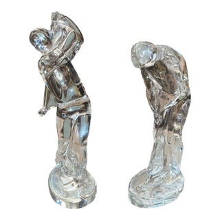 Late 20th Century Pair of Baccarat Crystal Golfer Figurines For Sale