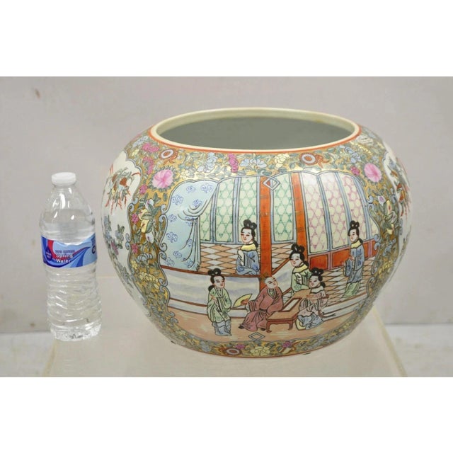 Vintage Chinese Export Porcelain Bulbous Cachepot Vase with Figural Scenes. Item features unique scenes to both sides,...