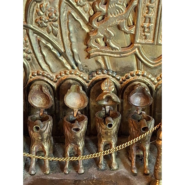 Brass Antique European Brass Lion Menorah Rare 19th Century Hinged Oil Lamp Hanukkah Chanukiah Judaica For Sale - Image 8 of 18
