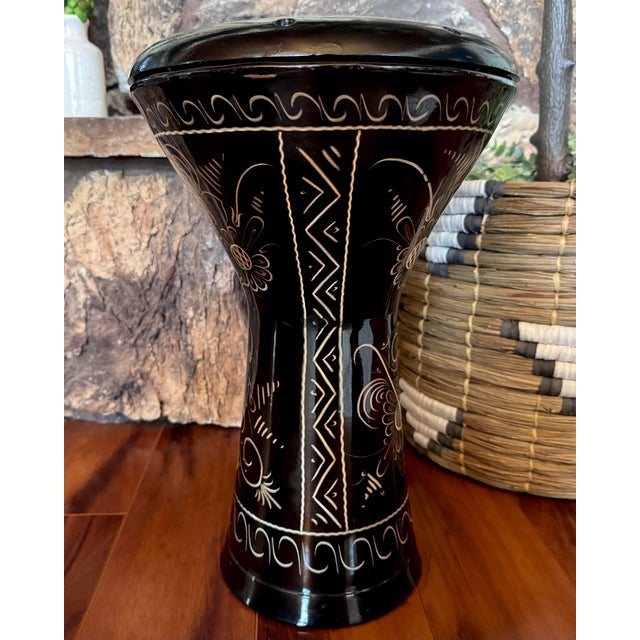 Mid-East Turkish Black Metal Engraved/Etched Darbuka/Doumbek Percussion Drum For Sale - Image 12 of 12