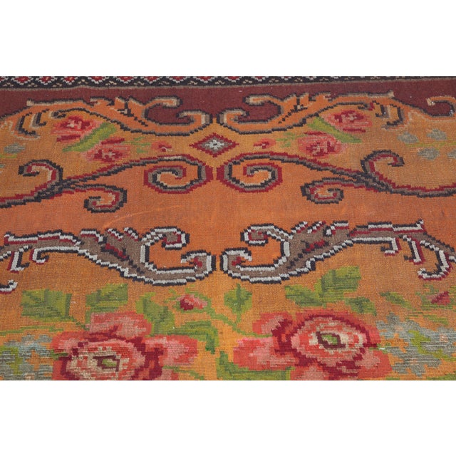 Orange Handwoven Vintage Moldovan Kilim With Floral Medallions in Warm Terracotta & Rose -5' 11'' X 9' 5'' For Sale - Image 8 of 11