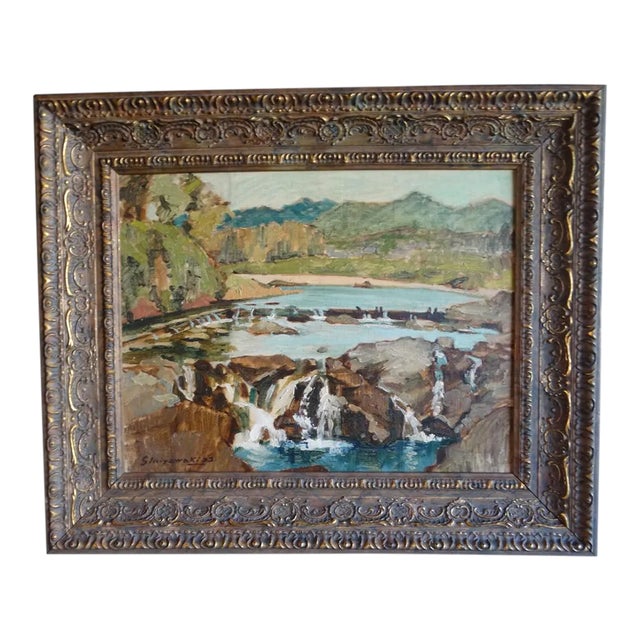 1952 "The Cataracts" Modern Abstract Oil Painting on Board by S. Miyawaki, Framed For Sale