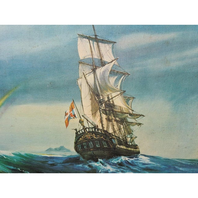 Majestic sailship "Discovery" oil on board, unsigned, with rustic wooden frame. It would look grate in a cottage or...