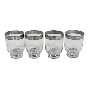 Four Mid Century Silver Rim Glasses After Dorothy Thorpe