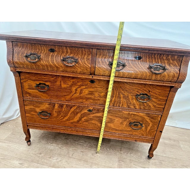 Antique American Quarter-Sawn White Oak Dresser, Chest of Drawers, Buffet For Sale - Image 9 of 12