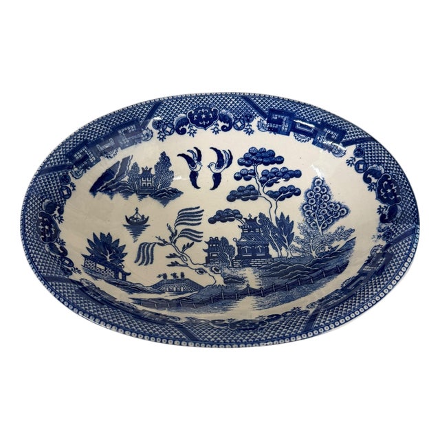 Mid 20th Century Blue Willow Pattern Serving Bowl, Japan For Sale