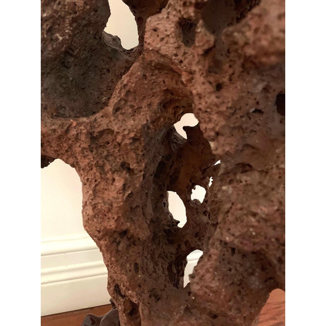 Large Chinese Scholar Stone Rare Red Taihu Rock on Display Stand For Sale - Image 11 of 15
