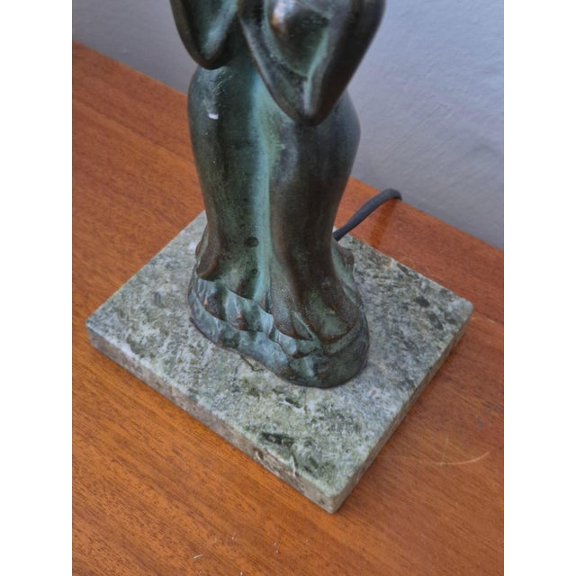 Metal Scandinavian Grace Table Lamp in Bronze with Green Marble Base, 1930s For Sale - Image 7 of 8