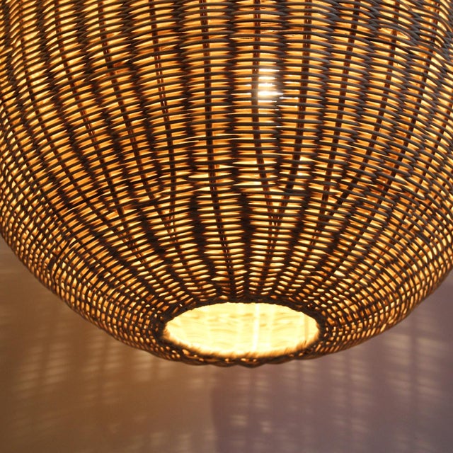 Raw Rattan Globe Coastal Contemporary Pendant Light Large For Sale In Los Angeles - Image 6 of 10