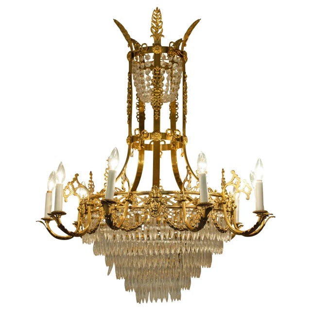 1920s Ten-Arm French Cut Crystal Chandelier For Sale - Image 4 of 4