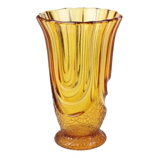 Art Deco Amber-Colored Glass Vase by Henri Heemskerk for Luxor Scailmont, 1930s For Sale