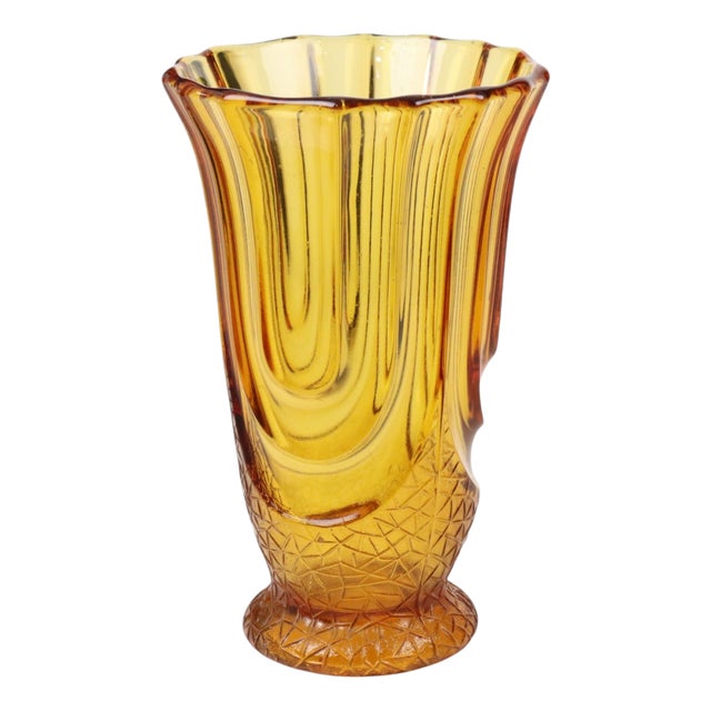 Art Deco Amber-Colored Glass Vase by Henri Heemskerk for Luxor Scailmont, 1930s For Sale