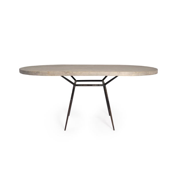 Mid Century Hammered Textured Base With Reclaimed Elm Table Top For Sale In Dallas - Image 6 of 6