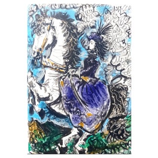Pablo Picasso, First Edition of Toros y Toreros: Jacqueline in Violet Dress Riding a Horse, 1961, Original Lithograph For Sale