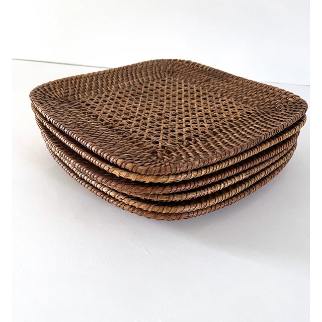 Wood Rattan and Cane Chargers, Set 6 For Sale - Image 7 of 12