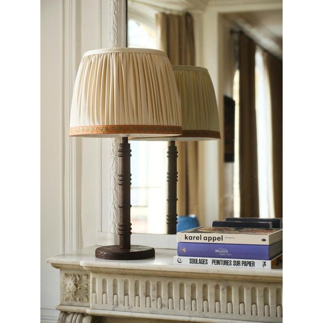 Contemporary Lily Table Lamp in Wood with Cotton Pleated Shade by Popus Editions For Sale - Image 3 of 5