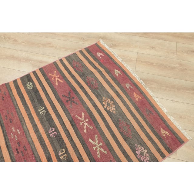 1950s Turkish Southwestern Red Striped Hand Knotted Cicim Kilim Rug For Sale - Image 9 of 13