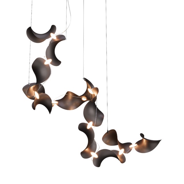 Dune 12 Spiral Chandelier with Metallic Tone Shades from Moss Objects For Sale