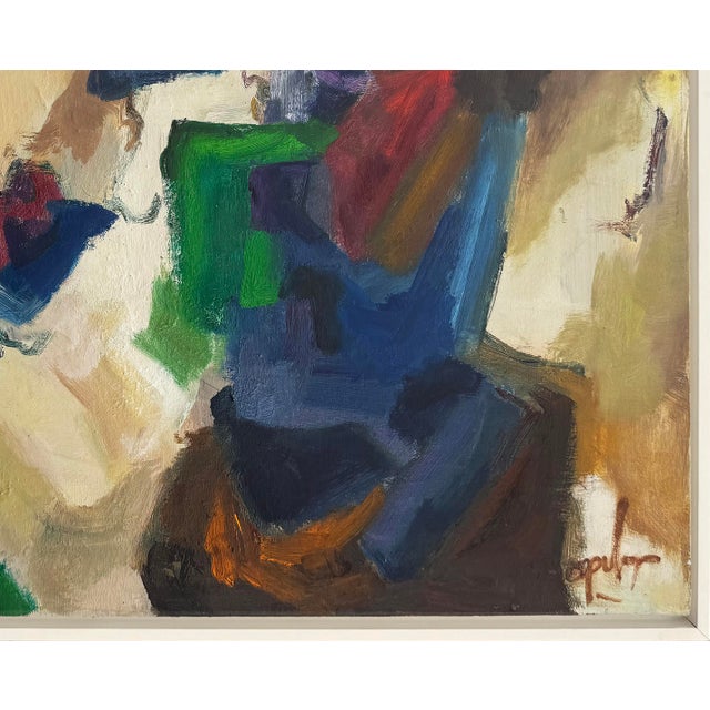 Wood Abstract Mid-Century Modern Painting in Saturated Hues, Newly Framed For Sale - Image 7 of 11