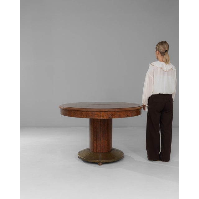 1920s French Oval Art Deco Dining Table With Inlaid Top and Brass Base For Sale In Greensboro - Image 6 of 18