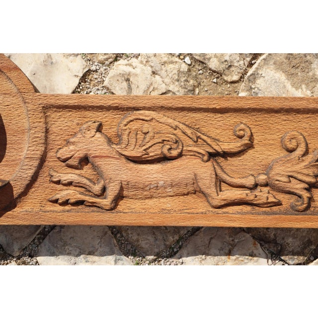 Brown 19th Century Large French Renaissance Carved Wooden Overdoor Depicting a Warrior and Mythological Creatures For Sale - Image 8 of 12