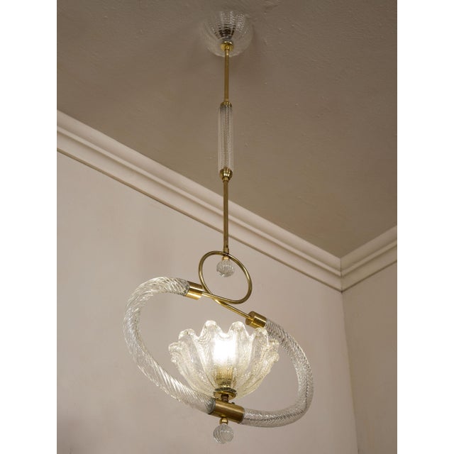 Murano Blown Glass and Brass Pendant Lights by Ercole Barovier for Barovier & Toso, 1930s, Set of 2 For Sale - Image 12 of 16