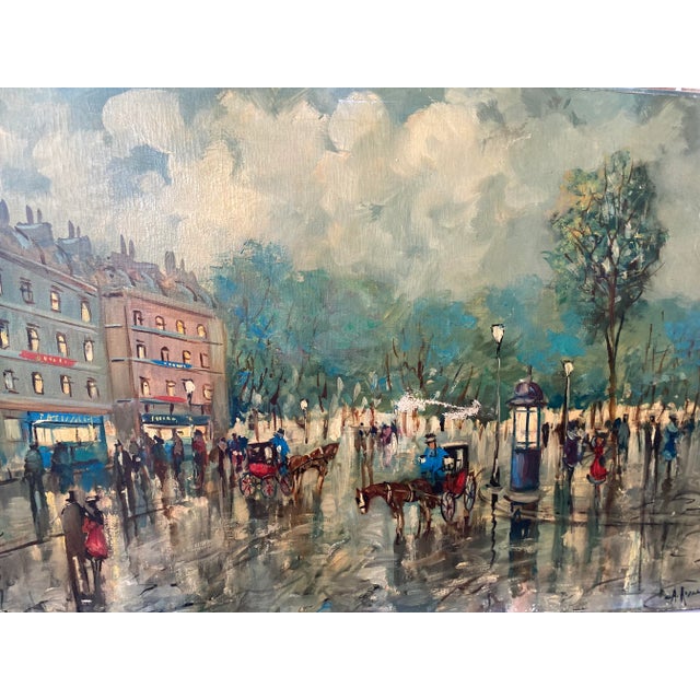 Large Vintage Paris France Street Scene Painting, Signed For Sale - Image 11 of 13