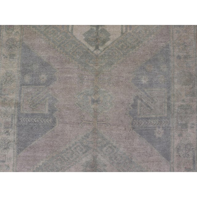 Muted Turkish Oushak Carpet With Two Diamond Medallions in Blue and Gray For Sale - Image 9 of 12