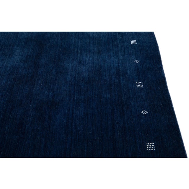 2020s Modern Gabbeh Minimalist Style Handmade Navy Blue Wool Rug For Sale - Image 5 of 7