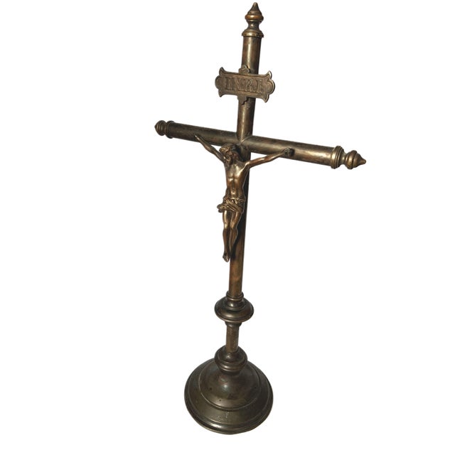 1930s Antique Bronze Alter Altar Crucifix Religious Christian Gothic Early 1900s For Sale - Image 5 of 10