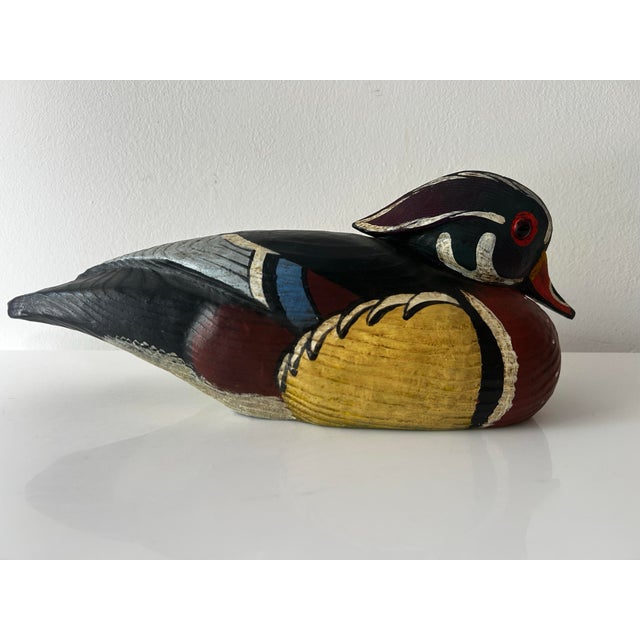 Hand Carved and Hand Painted Wooden Male Drake Decoy Signed Jim Gibbs 1980's For Sale In Miami - Image 6 of 10