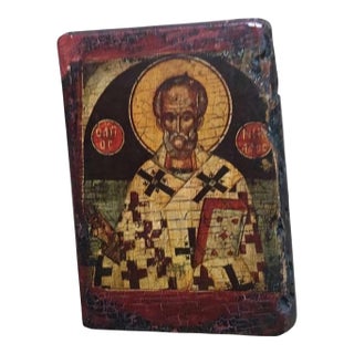 Antique Greek Portable Travel Icon of Saint Antipas in Wood, 18th Century Post-Byzantine. For Sale