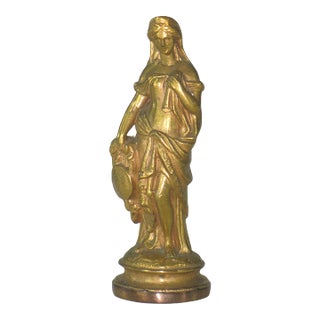 Neoclassical Lady Statue Antique Gold-Plated Spelter Gilded Sculpture Fennel, Clock Part For Sale