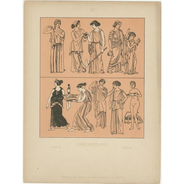 Paper After Max Tilke, Greek Costume and Antiquity Illustrations, Prints, Set of 9 For Sale - Image 7 of 11
